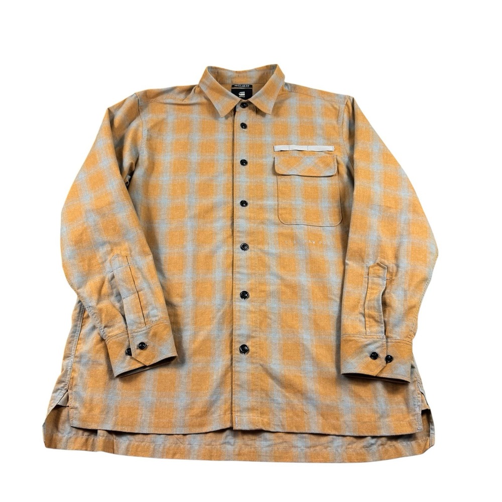 G-Star Raw Orange Gray Checked Flannel Pen Pkt Shirt Mens 2XL D20545-C857-C978